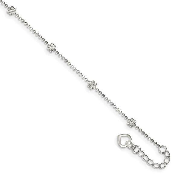 Sterling Silver Adjustable Flower Anklet, 10 Inch - Picture 1 of 4